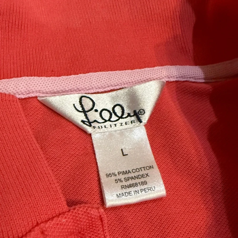 Lilly Pulitzer Pink Golf Polo Womens L Pima Cotton ResortWear Tennis Chic Preppy
